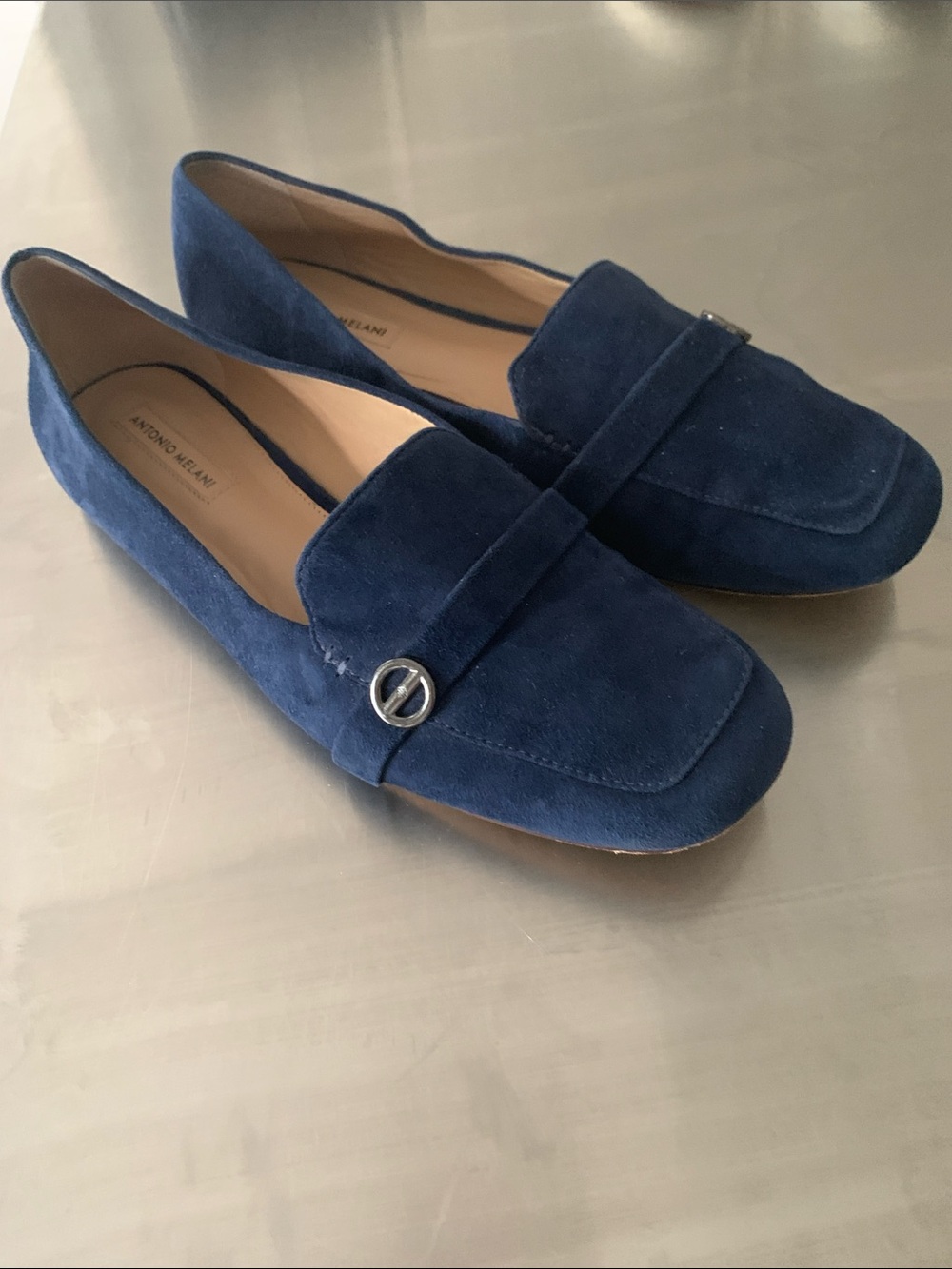 Antonio Melani Navy Blue Suede Shoes Loafers with Leather Soles - Size 8.5
